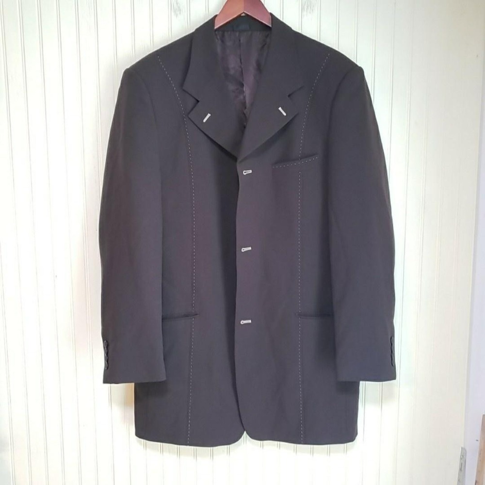 Falcone Suit Jacket Mens 42L Brown Polyester 3 Button Notch Lapel Lined 150s
